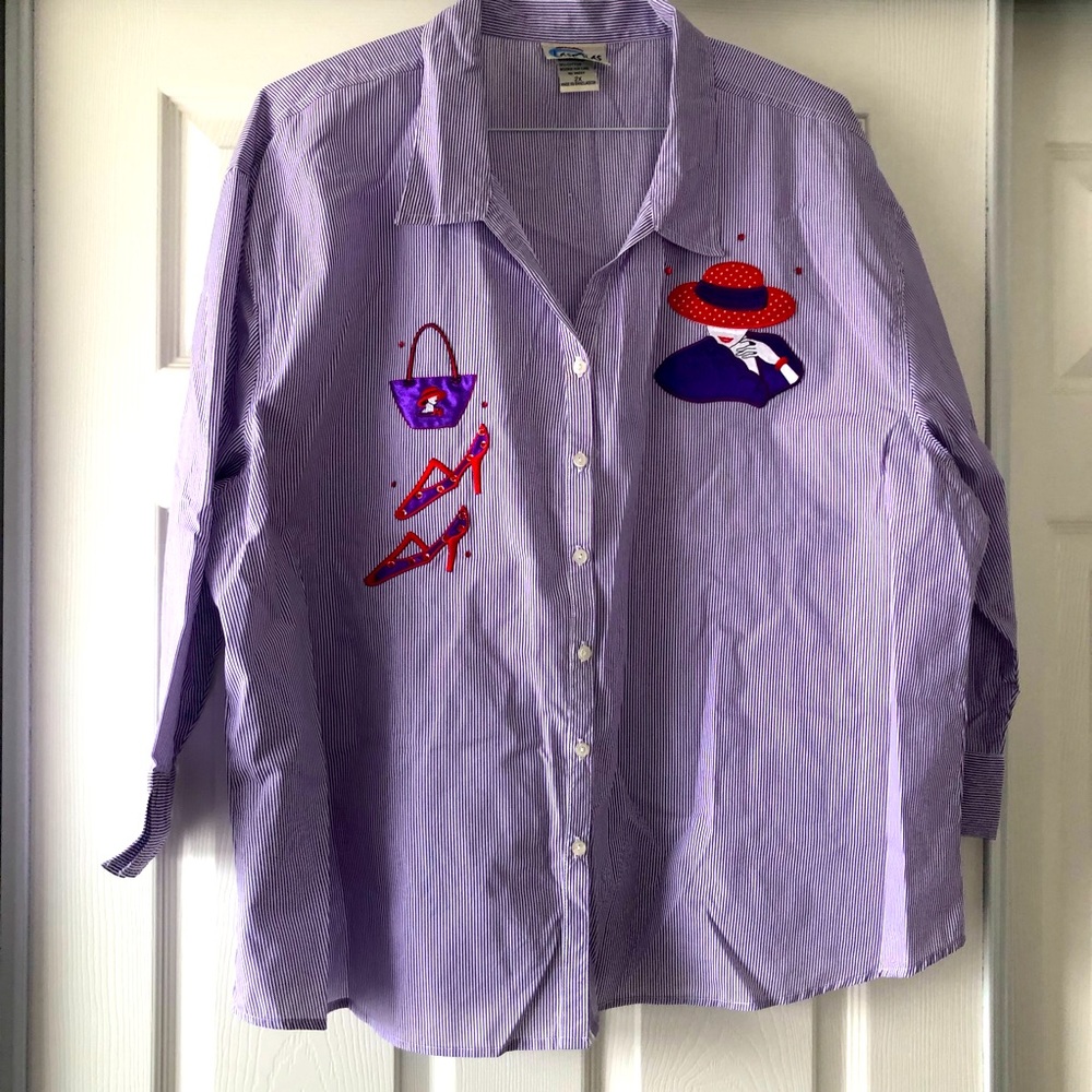 Las Olas 3/4 Sleeve Purple Striped Red Hat Blouse Top
